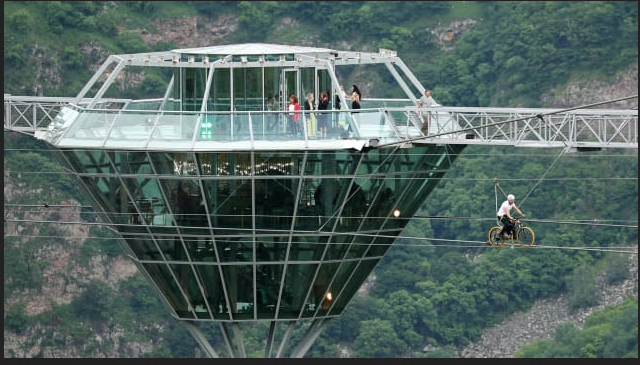 Overhang Of A Glass Bar In Georgia Spans Over A Bowl.